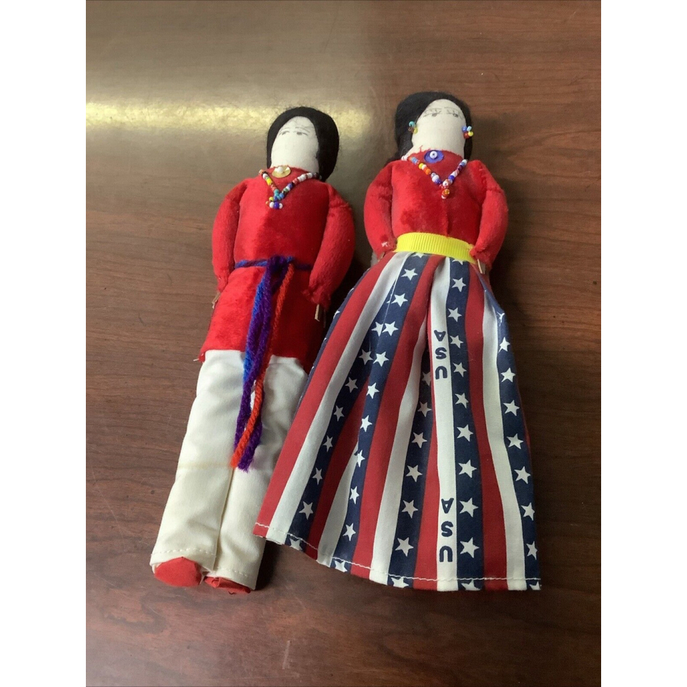 Handmade Native American Navajo Indian Man‎ & Woman Dolls w/ Beads